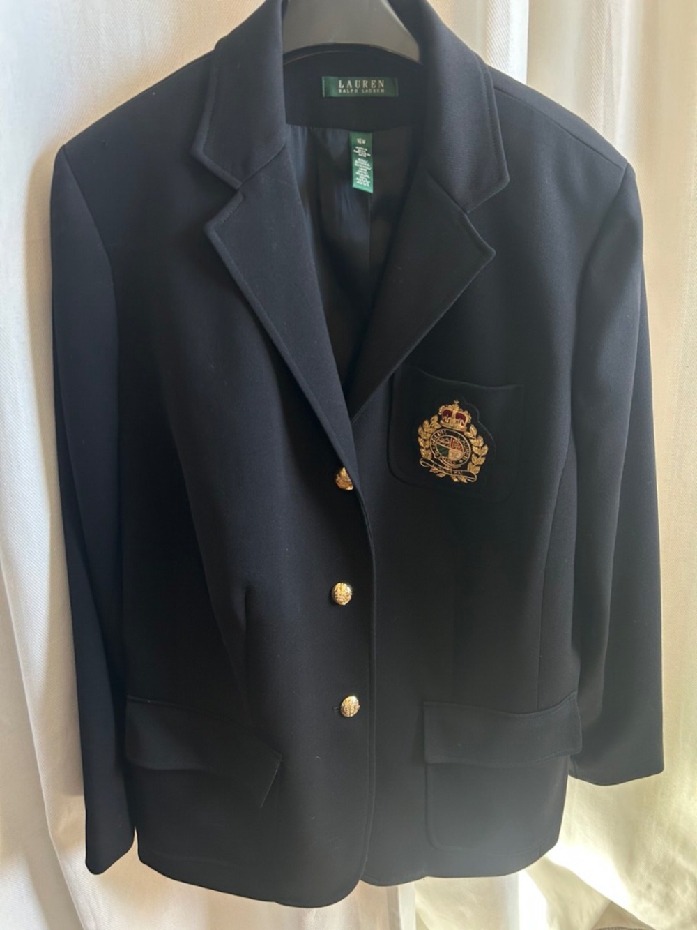 Lauren Ralph Lauren Wool Crest Blazer Navy Gold Buttons 16W Equestrian Preppy